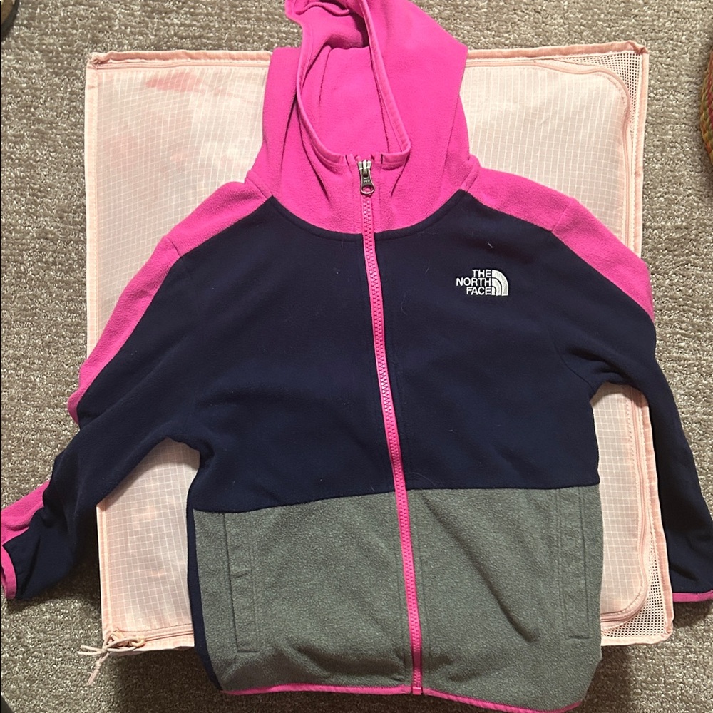 The North Face Kids' Pink, Navy, and Gray Hoodie